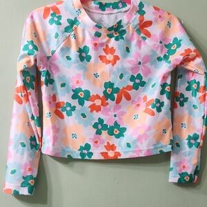 Pink and Orange Floral Rashguard Swim Top